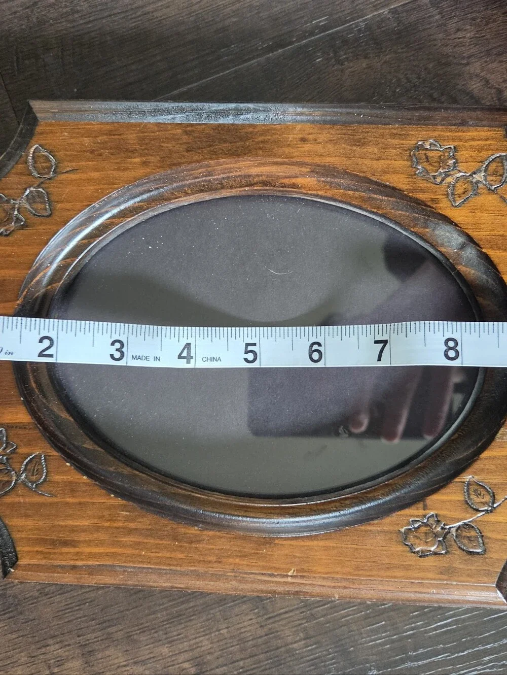 Vintage Wood Picture Frame Oval Insert Rustic Farmhouse Floral Etched Wood Frame
